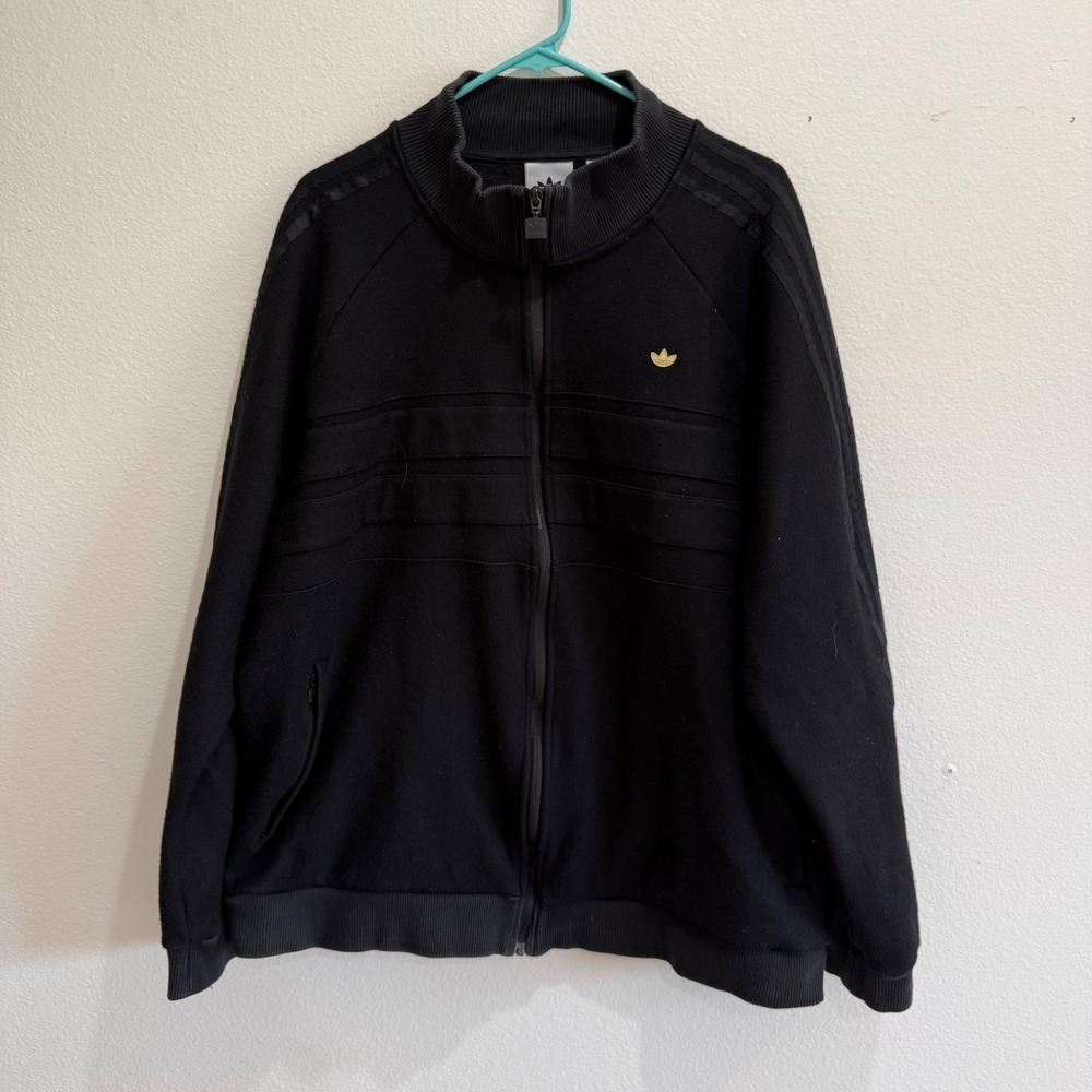 Adidas Originals Mens 2XL Black Wool Blend Full Zip Track Jacket Gold Trefoil